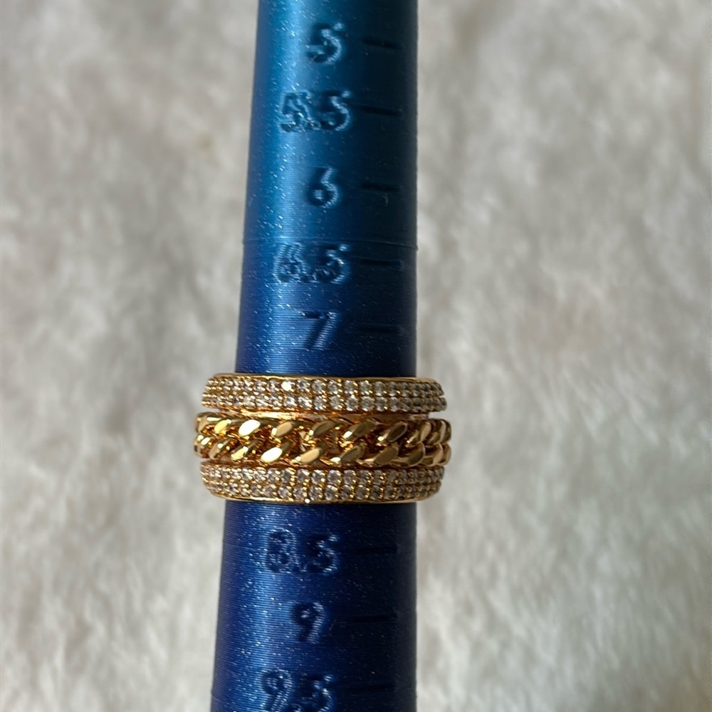 NEW AAA CZ Cuban Link Spinner Band Ring 18k Gold Filled - Picture 8 of 10